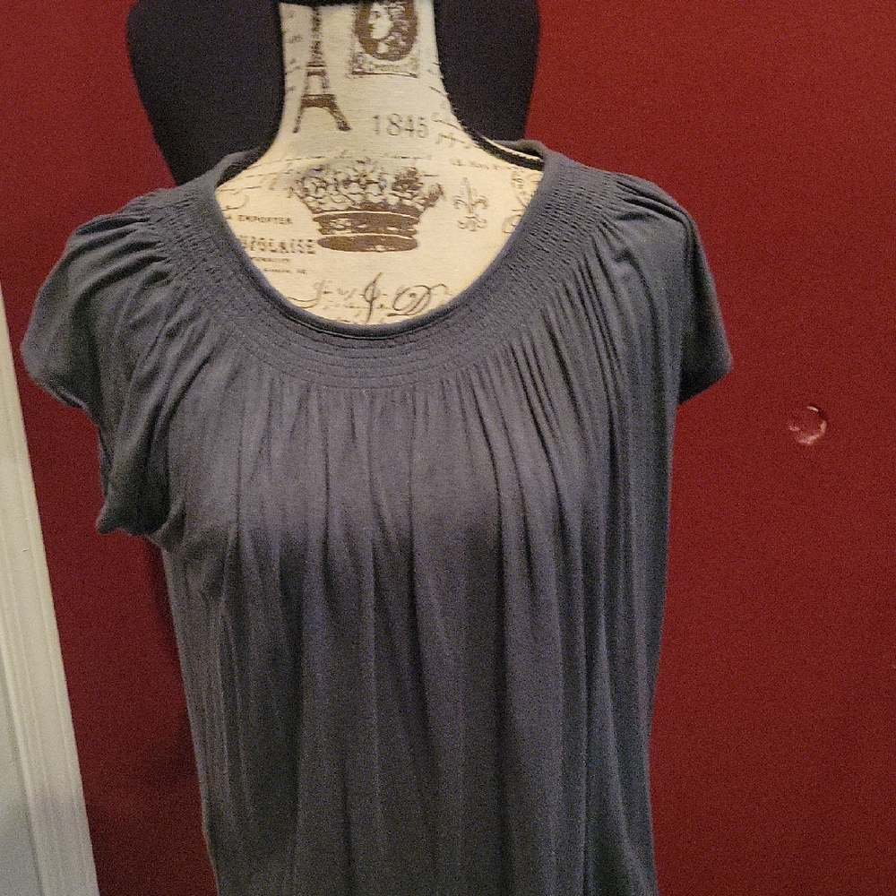Loft Moss Green Women's Top, Smocked Neckline & Cap Sleeves Sz Sm